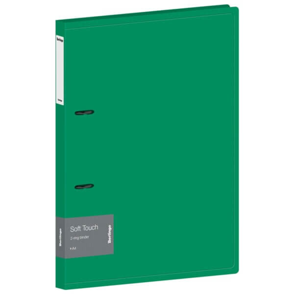 Папка на 2 кольцах Berlino Soft Touch 700мкм 24мм зеленая, D-кольца, с внутр. карманом