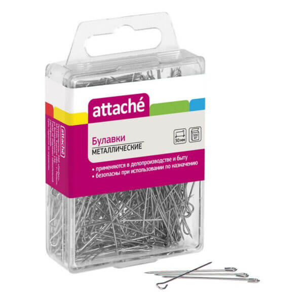 Булавки 30мм металлические ATTACHE 500шт/уп