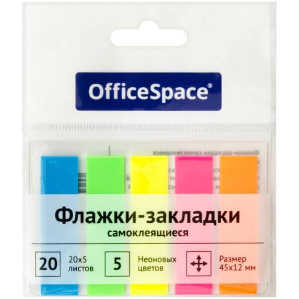Закладка  пластик 45х12мм 20л/5цв неон OfficeSpace