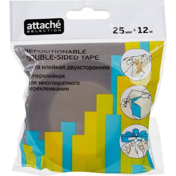 Клейкая лента (скотч) 2-х сторон.переклеиваемая Attache Selection 25х12 м***