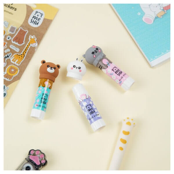Клей-карандаш  8гр MeShu с топпером "Animals" дисплей бокс, ПВП, ассорти