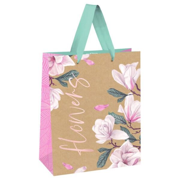 Пакет подарочный 26х32х12см MESHU "Flowers", отд. фольгой, крафт