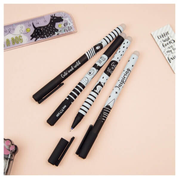 Ручка гелевая стираемая синяя 0.5мм MESHU "Black&white" софт-тач