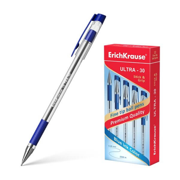 Ручка шариковая синяя 0.7мм ErichKrause ULTRA L-30 Stick&Grip Classic