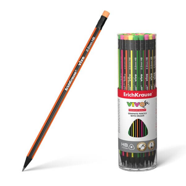 Карандаш чернографитный HB ErichKrause VIVO трехгранный карандаш с ластиком