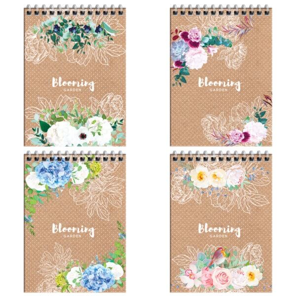 Блокнот А6  80л клетка твердая обложка на гребне  ArtSpase Цветы моноколор