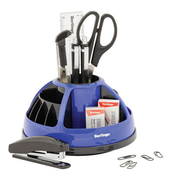 Набор настольный Berlingo "BR"- 9 предметов, вращающийся, голубой/черный