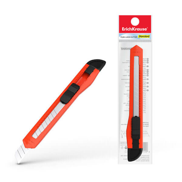 Нож канцелярский  9мм  ErichKrause STANDARD EasyCut, c механической фиксацией лезвия , ассорти