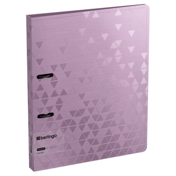 Папка 2 кольца пластик 24мм Berlingo "Metallic", 1000мкм, сиреневый метал, D-кольца, с внутр.карманом