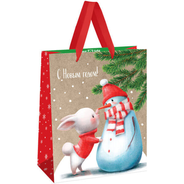 Пакет подарочный 26х32х12см MESHU "Snowman", крафт