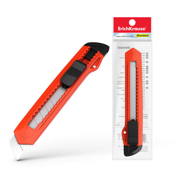 Нож канцелярский 18мм ErichKrause Standard c механической фиксацией лезвия  ассорти