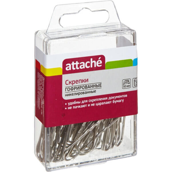 Скрепки 50мм  30шт/уп ATTACHE гофрированные никелированные