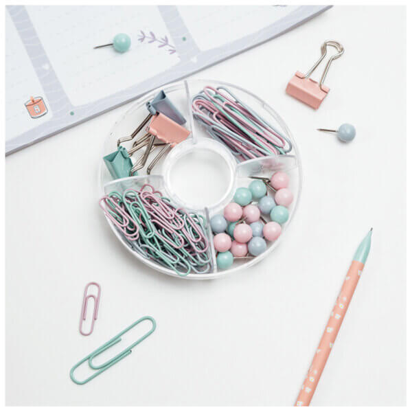 Набор Meshu "Dew", 89 предметов, пастельные цвета, пластиковый пенал (зажимы,скрепки,кнопки)***