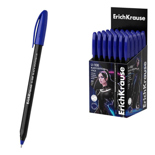 Ручка шариковая синяя 1.0мм ErichKrause U-108 Stick Black Edition (Ultra Glide Technology)