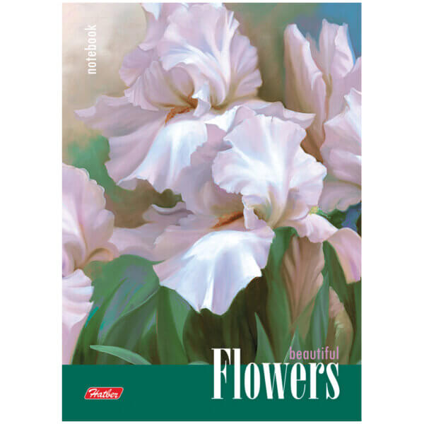 Блокнот А6  80л клетка твердая обложка Белые ирисы сшивка Hatber