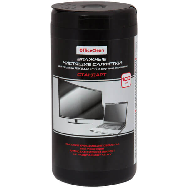 Салфетки чистящие для мониторов   OfficeClean "Стандарт в тубе, 100 шт