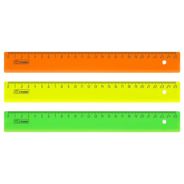 Линейка 25см СТАММ, пластиковая, флюор.Ассорти ЛН21