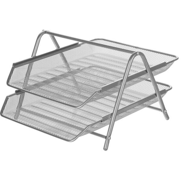 Лоток горизонтальный 2 секции металлический серебро ATTACHE 295x355x205мм для бумаг