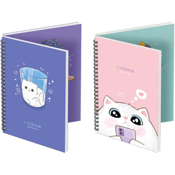 Тетрадь А5   80л клетка спираль MESHU "Cat Book", двойная обложка, матовая ламинация, выб.лак