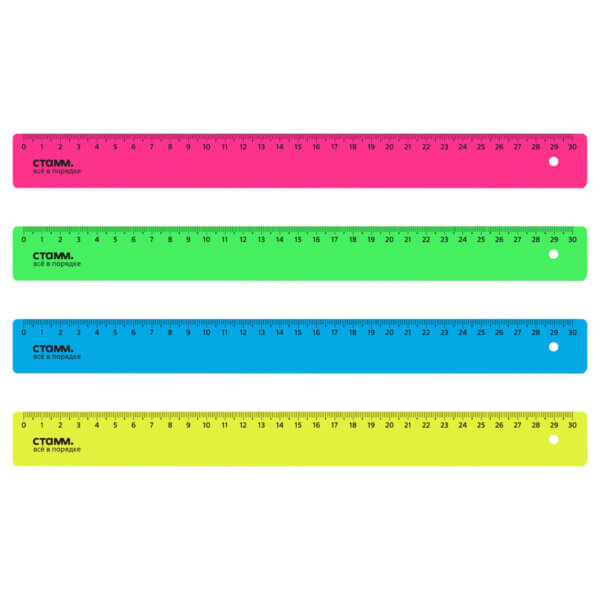 Линейка 30см неон СТАММ, ЛН31 пластиковая, непрозрачная, неоновые цвета, ассорти ЛН31