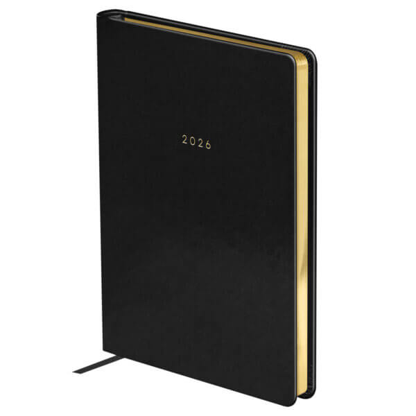 Ежедневник датированный 2026г., А5, 176л., твердый переплет, кожзам, BG "Windsor. Black", черный, фо
