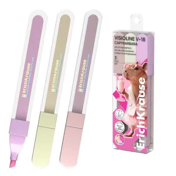 Маркер текстовыделитель набор 3 цвета ErichKrause Visioline V-18 CapyBarbara