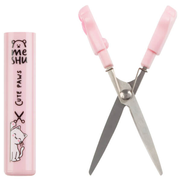 Ножницы детские маленькие MESHU "Paw", 8,7см, складные в футляре