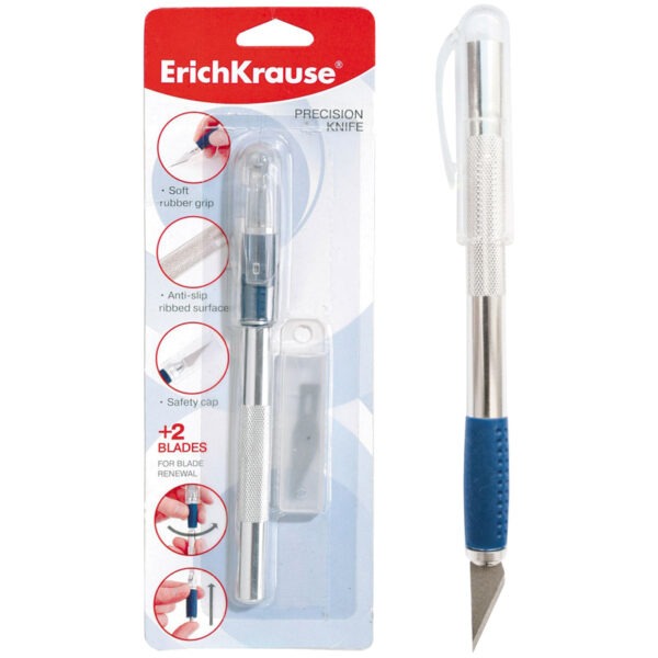 Нож-скальпель канцелярский ErichKrause Ferro, металлический, 2 лезвия в комплекте