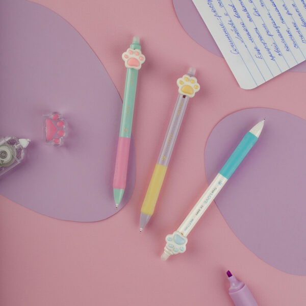 Ручка стираемая гелевая синяя 0.5мм MESHU "Sweet paws" синяя, ассорти, с топпером автомат