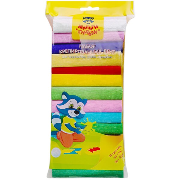 Набор крепированной бумаги Мульти-Пульти, 10*250см, 32г/м2, 14шт., ассорти, в рулонах