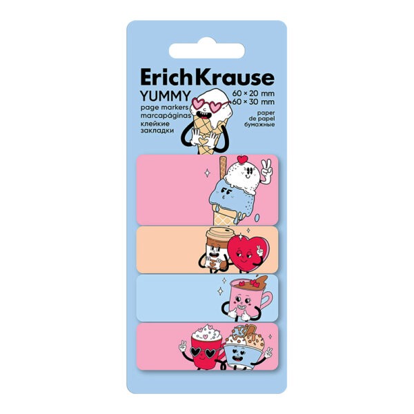 Клейкие закладки бумажные ErichKrause Yummy, 60x20 мм, 60x30 мм, 80 листов