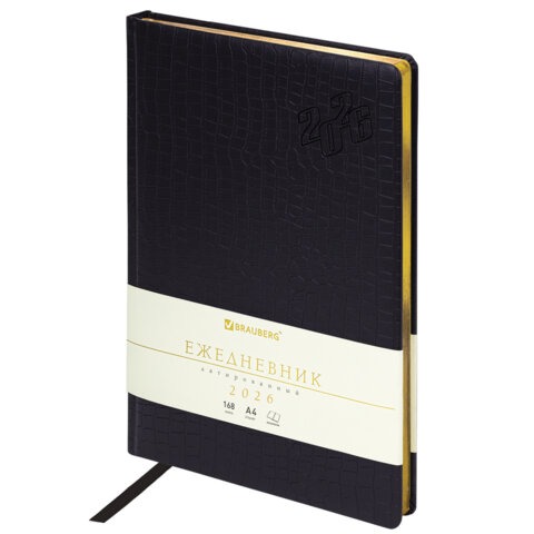Ежедневник датированный 2026 БОЛЬШОЙ ФОРМАТ 210х297мм А4, BRAUBERG Comodo, под кожу, черный