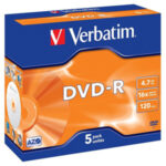 DVD-R 4.7 GB VERBATIM 16x Slim/5 43557 color, пластиковый футляр
